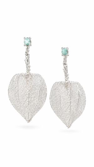 Aretes capacho de uchuva de lujo piedra esmeralda en bruto